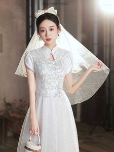 Etnische kleding Yourqipao Witte Chinese bruiloftsavond Cheongsams Jurk Kort Mouw Bridal Betrokkenheid Qipao -jurken Receptie Jurken