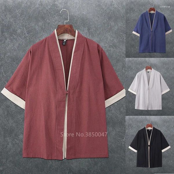 Vêtements ethniques Yukata Hommes Linge Kimono Cardigan Japonais Top Coat Samura Cosplay Costume Vêtements Asiatiques Été Harajuku Chemises Casual