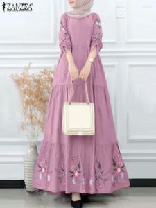 Vêtements ethniques ZANZEA Automne Manches longues Bohème Vacances Sundress Turquie Abaya Hijab Robe Eid Mubarek Femmes Floral Imprimé Robe Musulmane