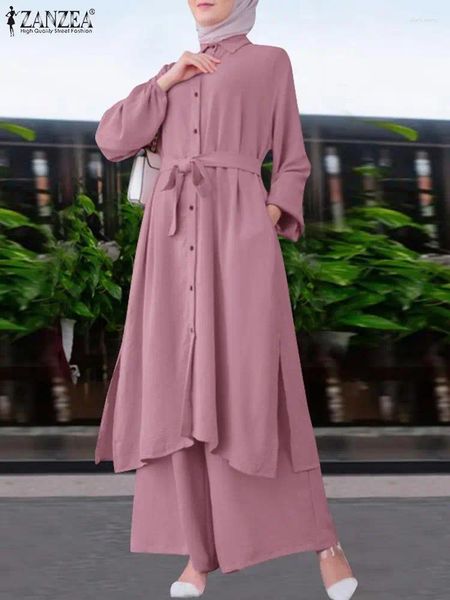 Vêtements ethniques ZANZEA Casual Long Blouse Wide Leg Pantalon Ensembles Mode Deux Pièces Femmes Outifits Musulman Abaya Correspondant Islamique