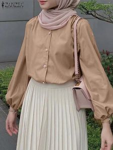 Vêtements ethniques ZANZEA Eid Mubarek Chemisier de mode musulman à manches longues O-cou Solid Tops Femme Vintage Chemise élégante Turquie Blusas surdimensionné