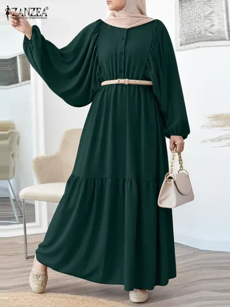 Vêtements ethniques ZANZEA Élégant Longue Manches Longues Robe Chemise Musulmane Femmes Casual Ceinturée Jilbab Sundress Surdimensionné Hijab Caftan Islamique