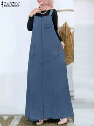 Ropa étnica Zanzea Moda Denim Suspender Vestido Mujer Casual Abaya Kaftan Musulmán Sin mangas Vestidos Sólidos Elegante Fiesta Robe 2024