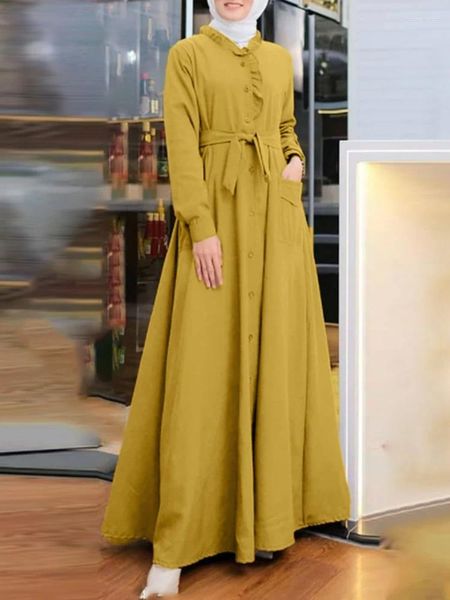 Vêtements ethniques ZANZEA Mode Musulman Maxi Robe Femmes À Manches Longues Dubaï Turquie Abaya Hijab Robes Robe Femme Kaftan Volants Islamique