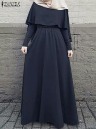 Ropa étnica Zanzea Moda Musulmana Vestido de mujer Verano Dubai Turquía Hijab Vestidos Kaftan Manga larga Volantes Abaya Sundress Robe Femme