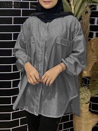 Etnische kleding ZANZEA Mode Streep Gedrukt Tops Elegant Turkije Moslim Blouse Casual Feest Chemise Vrouw Volledige mouw Blusas 2024 Oversized