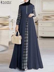 Vêtements ethniques ZANZEA Mode Turquie Hijab Musulman Robe À Manches Longues O-cou Sundress Casual Grille Patchwork Robe Automne Élégant Maxi Robe