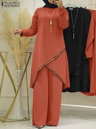 Vêtements ethniques Zanzea Fashion Urban Tracksuit Femmes musulmanes Blouse à manches longues Abaya Suite Sequins Islamic Clothing Loose Matching Sets 2PCS 230322