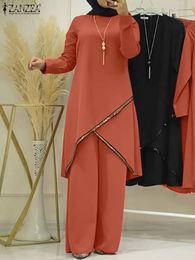 Vêtements ethniques ZANZEA Mode Survêtement Urbain Femmes Musulmanes À Manches Longues Blouse Abaya Costumes Paillettes Islamique Lâche Ensembles Assortis 2PCS 230412