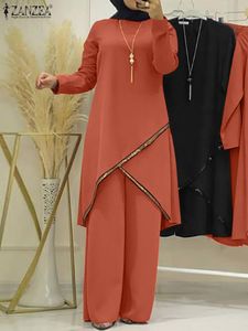 Etnische kleding Zanzea Fashion Urban Tracksuit Moslim Vrouwen lange mouw blouse abaya pakken pailletten islamitische kleding losse matching sets 2pcs 230417