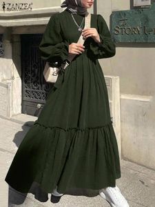 Vêtements ethniques ZANZEA Mode Femmes Élégant Solide Dubaï Turquie Abaya Sundress Hijab Musulman Volants Robe Automne Manches Longues Maxi
