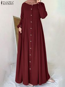 Etnische Kleding ZANZEA Femme Lente Effen Moslim Jurk Abaya Kaftan O-hals Volledige Mouwen Tuniek Gewaden Bohemian Casual Elegante Islamitische Jurken 230721