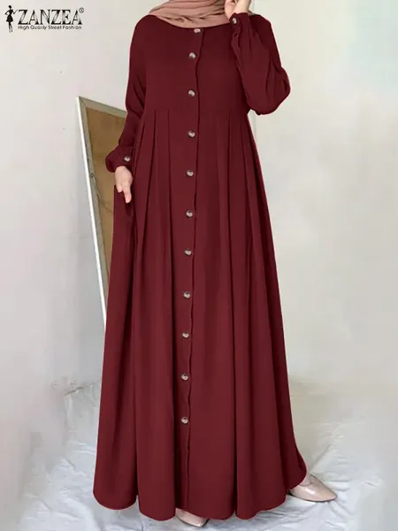 Vêtements ethniques ZANZEA Femme Printemps Solide Musulman Robe Abaya Kaftan O-Cou Tunique À Manches Longues Robes Bohème Casual Élégant Robes Islamiques