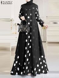 Ethnische Kleidung ZANZEA Volle Hülse O-ansatz Gedruckt Sommerkleid Frauen Polka Dots Muslimischen KleidBohemian Casual Lose Elegante Robe Türkei Abaya Vestido 230325