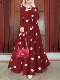 Vêtements ethniques Zanzea Mulsim Dubai Turquie Hijab Sundress Femmes Vintage Polka Dot imprimé Abaya Robe Femme Robe Maxi Robe Islamic Clothing T240510