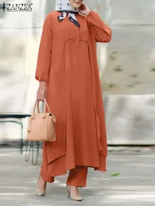 Etnische Kleding ZANZEA Moslim Abaya Pak Herfst Mode Bijpassende Sets Dames Lange Mouw Blouse Broek Stedelijke Trainingspakken IsIamic Dubai Outfits
