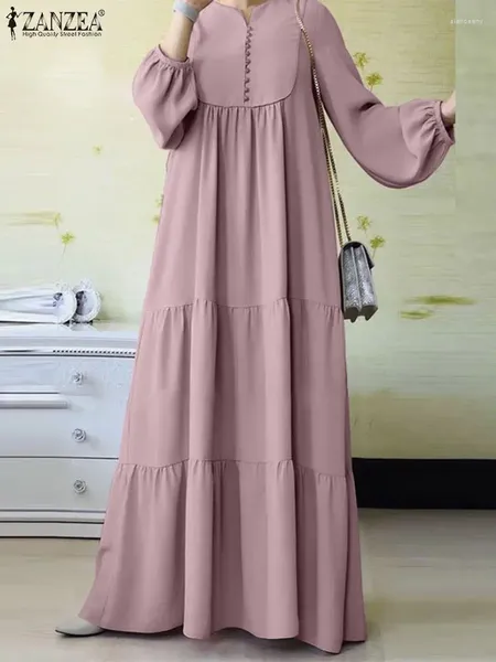 Vêtements ethniques ZANZEA Robe de mode musulmane à manches longues col en V Robe solide printemps élégant Turquie Hijab robes Vintage Party Dubai Maxi