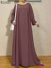 Ropa étnica Zanzea Vintage Abaya Vestido musulmán Manga completa O-Cuello Vestidos Moda Sólido Sundress Elegante Eid Mubarek Vestidos de gran tamaño