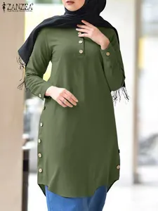 Vêtements ethniques ZANZEA Vintage Blouse musulmane solide manches longues Tops islamique élégant vacances Chemise Dubaï Turquie Abaya Chemise Blusas