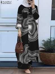 Vêtements ethniques Zanzea Vintage Musulman Suit femme Fleuré Floral Imprimé survêtement Blouse Neck Blouse Pant Casual Eid Mubarek Suits Dubaï Turquie Abaya T240510