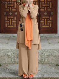 Vêtements Ethniques ZANZEA Femmes 2 PCS Casual Abaya Hijab Survêtement Vintage Musulman Pantalon Ensembles D'été À Manches Longues Blouse Costumes Lâche Correspondant 230131