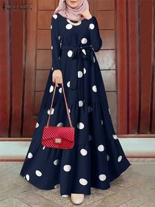 Ropa étnica ZANZEA Vestido vintage para mujer Femme Robe Maxi Dress Mulsim Dubai Turquía Hijab Abaya Sundress Polka Dot Printed Islamic Ramadan 7 230224