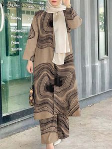 Etnische kleding Zanzea Dames Vintage Flower Print Muslim Abaya Set Casual Loose Matching Set Islamitische jas lange mouw shirt set 230520