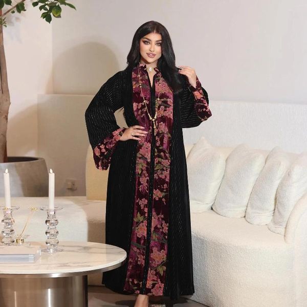 Vêtements ethniques Zigui Robes arabes Dubaï Jacquard Weave Fleur Jalabiyat Soirée Prom Musulman Kaftan Robe de velours Femmes