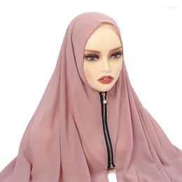Vêtements ethniques Zipper Mousseline de soie Hijab Foulard pour femmes musulmanes Turban réglable Instantané Hijabs Pinless Tête Facile à porter Headwraps Voile