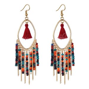 Ethnique Corful riz perles chaîne gland boucles d'oreilles pour femmes 2022 à la mode bohème Vintage Boho boucles d'oreilles bijoux Accessoires