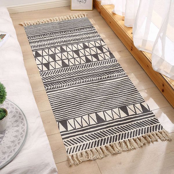 Tapis de sol ethnique en coton et lin, tapisserie de couleur unie, fait à la main, pour étude, chambre à coucher, coussin de canapé