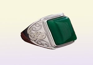 Etnische Emerald edelsteenring Natural Green Jade Silver 925 Ringen voor mannen Wedding Party Retro Vintage Fine Jewelry Gifts5630598