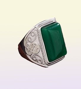 ETNIC Emerald edelsteenring Natural Green Jade Silver 925 Ringen voor mannen Wedding Party Retro Vintage Fine Jewelry Gifts7807295