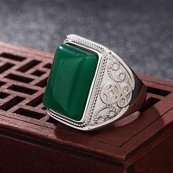 Bague ethnique en pierre précieuse émeraude pour hommes, en argent 925, Jade vert naturel, fête de mariage, rétro, Vintage, bijoux fins, cadeaux 2626