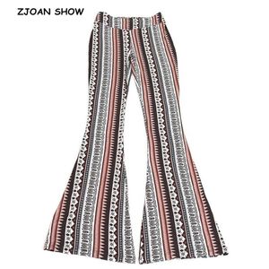 Pantalon évasé à imprimé géométrique ethnique Femmes Bohème Tribal Africain Long Pantalon Bell Bottom Leggings Hippie 210429