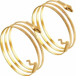 Brazaletes de brazo de la serpiente de alambre simple de oro étnico para las mujeres niña Brazo superior de la joyería de la banda de la moda del brazalete ajustable del brazalete Pulsera Q0719