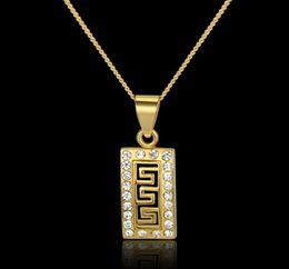 Ethnique Greek Key Match Collier Pendant Womens Mens Mens Gold Color Cumbic Zirconia Collier pour femmes hommes Jewlry Femelle Mâle Gift4153688