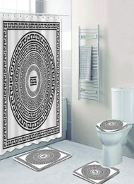 Ethnique grec clé rideaux de douche salle de bain rideau imperméable Polyester traditionnel méandre frontière rideau de bain ensemble tapis tapis décor 26810233