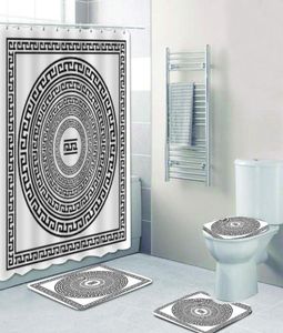 Ethnique grec clé rideaux de douche salle de bain rideau imperméable Polyester traditionnel méandre bordure rideau de bain ensemble tapis tapis décor 22758919
