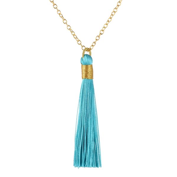 Ethnique Long Gland Collier Femmes Doré Corde Wrap Soie Tissu Bohème Simple Vintage Déclaration Fringe Collier