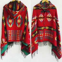 Etnische multifunctionele Boheemse sjaal sjaal Tribal Fringe Hoodies jas gestreepte vesten dekens Cape sjaal kwastjes Poncho jas 240108