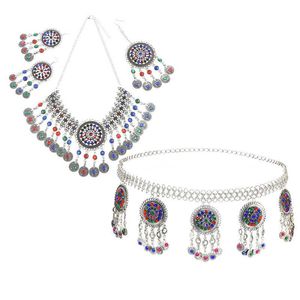 Ethnique Résine Perle Épingles À Cheveux Gland Cloche Boucles D'oreilles Afghanes Pinces À Cheveux Bib Collier Chaîne De Taille Tribal Indien Gypsy Turc Bijoux H1022