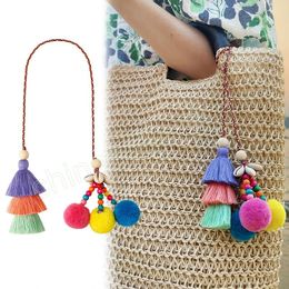 Style ethnique sac suspendu décoration bohème coquille gland pompon boules porte-clés à la main porte-clés bijoux pendentif cadeaux