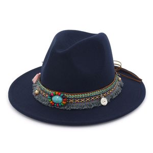 Etnische stijl band decoratie vilt jazz hoed Fedora Panama platte rand formele hoeden Oktoberfest Fedoras trilby chapeau