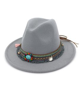 Sombrero de Jazz de fieltro con decoración de banda de estilo étnico, sombrero Fedora Panamá de ala plana, sombreros formales, sombreros de fieltro Oktoberfest Trilby Chapeau1286584