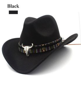 Etnische stijl Fashion Chic Unisex Solid Color Jazz Hat met stiervormige decor Western Cowboy Hats3767789