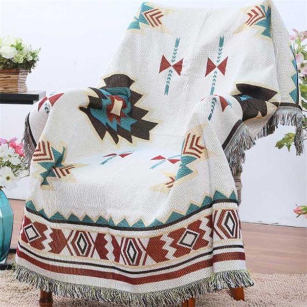 Style ethnique géométrique canapé couverture loisirs tapisserie doux chaud coton printemps et automne lumière 211101