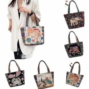 Etnische stijl handtas Vintage olifant borduurwerk Grote capaciteit stoffen tas Dieren schoudertas Fi Persality Tote Bag P6Fx #