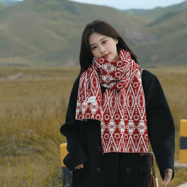 Écharpe tricotée imitation cachemire de style ethnique pour femmes en automne et en hiver, nouvelles photos de voyage épaissies et chaudes, écharpe de Noël 231015