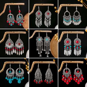 Etnische stijl Lange Tassel Boheemse minderheid Turquoise toeristische attractie oorbellen voor vrouwen